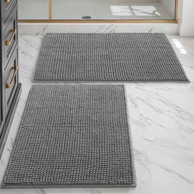 Inny producent Dywaniki Łazienkowe Zestaw Szenilowych Antypoślizgowych Szary 50x80cm Inny producent Dywaniki Łazienkowe Zestaw Szenilowych Antypoślizgowych Szary 50x80cm