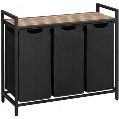songmics Kosz Na Pranie 92,5×33×72cm 3 Komory 114l Wyjmowane Worki Półka Czarny-Brąz songmics Kosz Na Pranie 92,5×33×72cm 3 Komory 114l Wyjmowane Worki Półka Czarny-Brąz