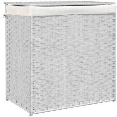 VMP Kosz na pranie z 2 komorami, biały, 53x35x57 cm, polirattan VMP Kosz na pranie z 2 komorami, biały, 53x35x57 cm, polirattan