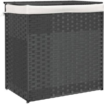VMP Kosz na pranie z 2 komorami, szary, 53x35x57 cm, polirattan VMP Kosz na pranie z 2 komorami, szary, 53x35x57 cm, polirattan