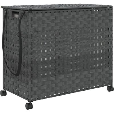 VMP Kosz Na Pranie Z Kółkami, Szary, 66x35x60 Cm, Rattan VMP Kosz Na Pranie Z Kółkami, Szary, 66x35x60 Cm, Rattan