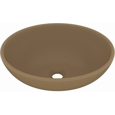 vidaXL Luksusowa owalna umywalka - Ceramika, Krem, 40x33cm vidaXL Luksusowa owalna umywalka - Ceramika, Krem, 40x33cm