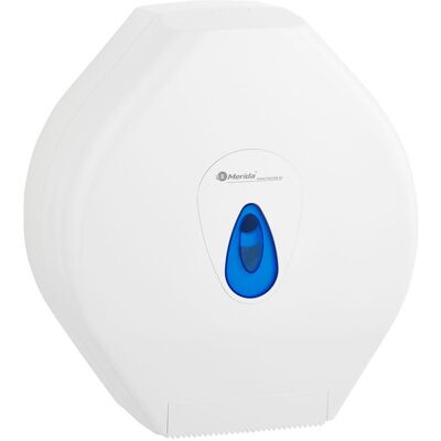Merida BTN001 Pojemnik na papier toaletowy TOP MEGA, ABS, biały, okienko niebieskie Merida BTN001 Pojemnik na papier toaletowy TOP MEGA, ABS, biały, okienko niebieskie