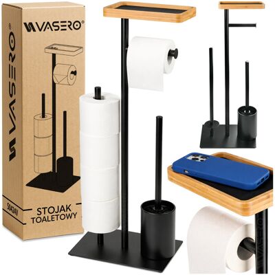 SY LED Lighting Europe Metalowy Stojak Na Papier Toaletowy + Uchwyt Na Szczotka Półka Bambusowa SY LED Lighting Europe Metalowy Stojak Na Papier Toaletowy + Uchwyt Na Szczotka Półka Bambusowa