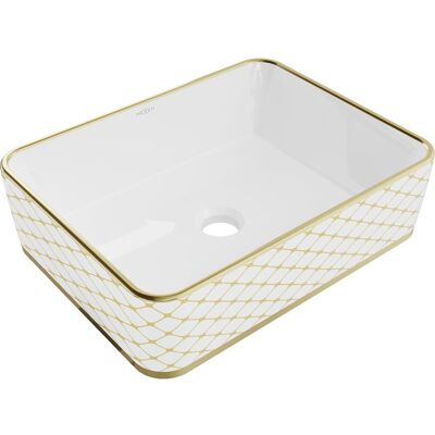 Mexen Catia umywalka nablatowa 48 x 37 cm, biała/złota wzór kratka - 21314809 Mexen Catia umywalka nablatowa 48 x 37 cm, biała/złota wzór kratka - 21314809