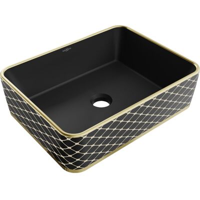 Mexen Catia umywalka nablatowa 48 x 37 cm, czarna mat/złota wzór kratka - 21314879 Mexen Catia umywalka nablatowa 48 x 37 cm, czarna mat/złota wzór kratka - 21314879