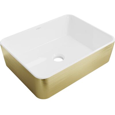 Mexen Catia umywalka nablatowa 48 x 38 cm, biała/złota wzór linie - 21314817 Mexen Catia umywalka nablatowa 48 x 38 cm, biała/złota wzór linie - 21314817