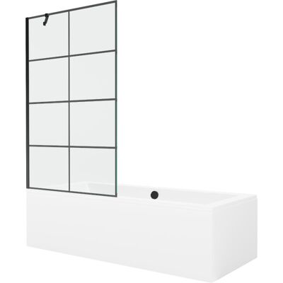 Mexen Cube wanna prostokątna 170 x 80 cm z obudową i parawanem 1-skrzydłowym 100 cm, czarny wzór Mexen Cube wanna prostokątna 170 x 80 cm z obudową i parawanem 1-skrzydłowym 100 cm, czarny wzór