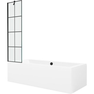Mexen Cube wanna prostokątna 170 x 80 cm z obudową i parawanem 1-skrzydłowym 50 cm, czarny wzór Mexen Cube wanna prostokątna 170 x 80 cm z obudową i parawanem 1-skrzydłowym 50 cm, czarny wzór