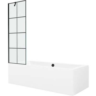 Mexen Cube wanna prostokątna 180 x 80 cm z obudową i parawanem 1-skrzydłowym 60 cm, czarny wzór Mexen Cube wanna prostokątna 180 x 80 cm z obudową i parawanem 1-skrzydłowym 60 cm, czarny wzór