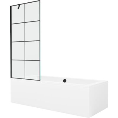 Mexen Cube wanna prostokątna 180 x 80 cm z obudową i parawanem 1-skrzydłowym 80 cm, czarny wzór Mexen Cube wanna prostokątna 180 x 80 cm z obudową i parawanem 1-skrzydłowym 80 cm, czarny wzór