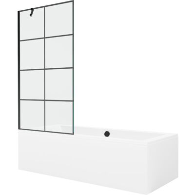 Mexen Cube wanna prostokątna 180 x 80 cm z obudową i parawanem 1-skrzydłowym 90 cm, czarny wzór Mexen Cube wanna prostokątna 180 x 80 cm z obudową i parawanem 1-skrzydłowym 90 cm, czarny wzór