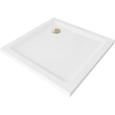 Mexen Flat brodzik kwadratowy slim 90 x 90 cm, biały, syfon złoty Mexen Flat brodzik kwadratowy slim 90 x 90 cm, biały, syfon złoty
