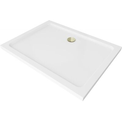 Mexen Flat brodzik prostokątny slim 100 x 70 cm, biały, syfon złoty Mexen Flat brodzik prostokątny slim 100 x 70 cm, biały, syfon złoty