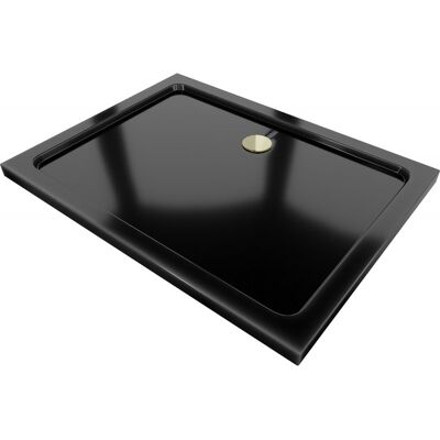 Mexen Flat brodzik prostokątny slim 90 x 70 cm, czarny, syfon złoty Mexen Flat brodzik prostokątny slim 90 x 70 cm, czarny, syfon złoty