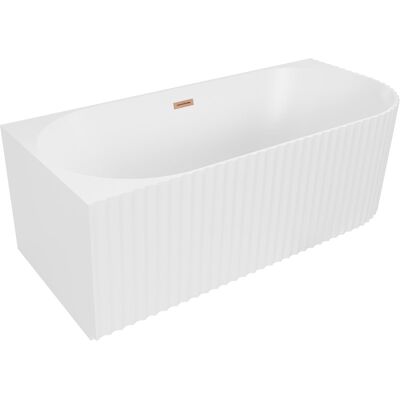 Mexen Gia wanna wolnostojąca narożna ryflowana lewa 150 x 75 cm, biała mat, przelew miedź szczotkowana - 52701507501L-65 Mexen Gia wanna wolnostojąca narożna ryflowana lewa 150 x 75 cm, biała mat, przelew miedź szczotkowana - 52701507501L-65
