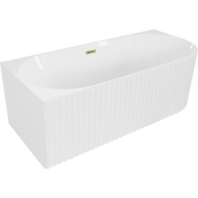 Mexen Gia wanna wolnostojąca narożna ryflowana lewa 150 x 75 cm, biała połysk, przelew złoty - 52701507500L-50 Mexen Gia wanna wolnostojąca narożna ryflowana lewa 150 x 75 cm, biała połysk, przelew złoty - 52701507500L-50