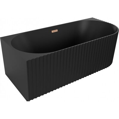 Mexen Gia wanna wolnostojąca narożna ryflowana lewa 150 x 75 cm, czarna mat, przelew miedź szczotkowana - 52701507571L-65 Mexen Gia wanna wolnostojąca narożna ryflowana lewa 150 x 75 cm, czarna mat, przelew miedź szczotkowana - 52701507571L-65