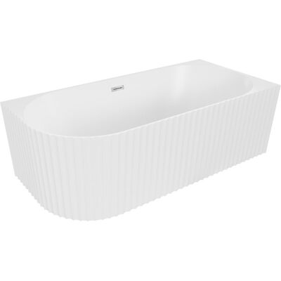 Mexen Gia wanna wolnostojąca narożna ryflowana prawa 150 x 75 cm, biała mat, przelew chrom - 52701507501P-01 Mexen Gia wanna wolnostojąca narożna ryflowana prawa 150 x 75 cm, biała mat, przelew chrom - 52701507501P-01