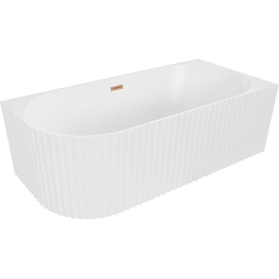 Mexen Gia wanna wolnostojąca narożna ryflowana prawa 150 x 75 cm, biała mat, przelew miedź szczotkowana - 52701507501P-65 Mexen Gia wanna wolnostojąca narożna ryflowana prawa 150 x 75 cm, biała mat, przelew miedź szczotkowana - 52701507501P-65