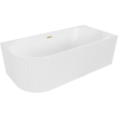 Mexen Gia wanna wolnostojąca narożna ryflowana prawa 150 x 75 cm, biała mat, przelew złoty szczotkowany - 52701507501P-55 Mexen Gia wanna wolnostojąca narożna ryflowana prawa 150 x 75 cm, biała mat, przelew złoty szczotkowany - 52701507501P-55