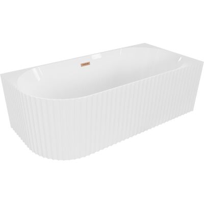 Mexen Gia wanna wolnostojąca narożna ryflowana prawa 150 x 75 cm, biała połysk, przelew miedź szczotkowana - 52701507500P-65 Mexen Gia wanna wolnostojąca narożna ryflowana prawa 150 x 75 cm, biała połysk, przelew miedź szczotkowana - 52701507500P-65