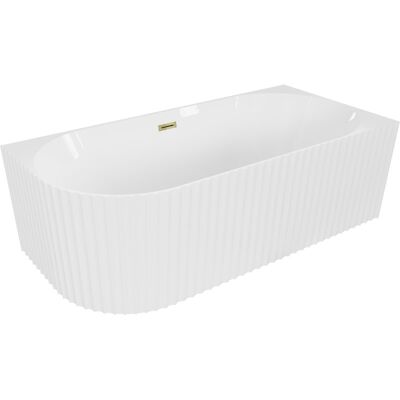 Mexen Gia wanna wolnostojąca narożna ryflowana prawa 150 x 75 cm, biała połysk, przelew złoty - 52701507500P-50 Mexen Gia wanna wolnostojąca narożna ryflowana prawa 150 x 75 cm, biała połysk, przelew złoty - 52701507500P-50