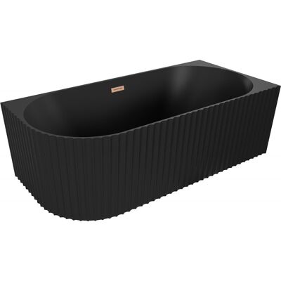Mexen Gia wanna wolnostojąca narożna ryflowana prawa 150 x 75 cm, czarna mat, przelew miedź szczotkowana - 52701507571P-65 Mexen Gia wanna wolnostojąca narożna ryflowana prawa 150 x 75 cm, czarna mat, przelew miedź szczotkowana - 52701507571P-65