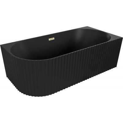 Mexen Gia wanna wolnostojąca narożna ryflowana prawa 150 x 75 cm, czarna mat, przelew złoty szczotkowany - 52701507571P-55 Mexen Gia wanna wolnostojąca narożna ryflowana prawa 150 x 75 cm, czarna mat, przelew złoty szczotkowany - 52701507571P-55