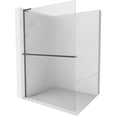 Mexen Kioto+ L ścianka prysznicowa z półką Walk-in 80 x 200 cm, prążki, gun gray szczotkowany - 800-080-123-66-09 Mexen Kioto+ L ścianka prysznicowa z półką Walk-in 80 x 200 cm, prążki, gun gray szczotkowany - 800-080-123-66-09