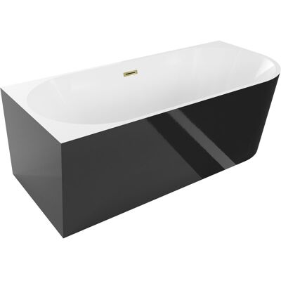 Mexen Mia wanna wolnostojąca narożna lewa 160 x 75 cm, biała/czarna, przelew złoty - 52691607575L-50 Mexen Mia wanna wolnostojąca narożna lewa 160 x 75 cm, biała/czarna, przelew złoty - 52691607575L-50