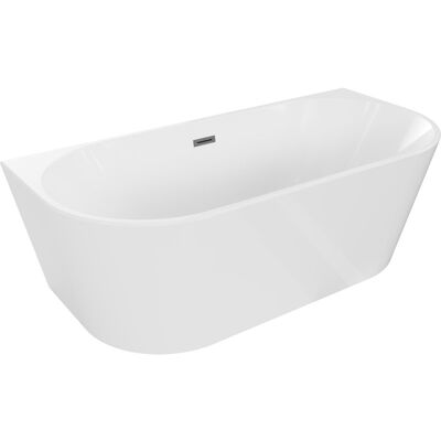 Mexen Oval wanna wolnostojąca przyścienna 150 x 75 cm, biała, przelew gun gray szczotkowany - 52671507500-66 Mexen Oval wanna wolnostojąca przyścienna 150 x 75 cm, biała, przelew gun gray szczotkowany - 52671507500-66
