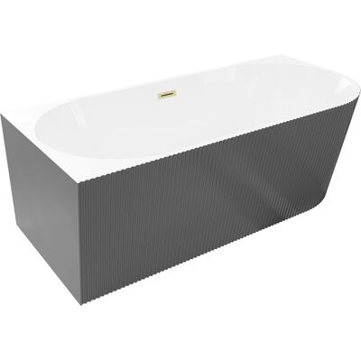 Mexen Silo wanna wolnostojąca narożna lewa ryflowana 150 x 75 cm, biała/szara, przelew złoty szczotkowany - 52891507562L-55 Mexen Silo wanna wolnostojąca narożna lewa ryflowana 150 x 75 cm, biała/szara, przelew złoty szczotkowany - 52891507562L-55