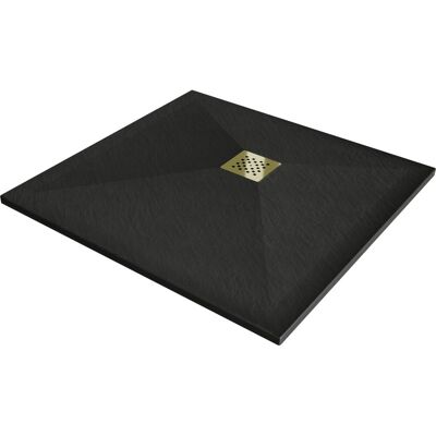 Mexen Stone+ brodzik kompozytowy kwadratowy 90 x 90 cm, czarny, maskownica złota - 44709090-G Mexen Stone+ brodzik kompozytowy kwadratowy 90 x 90 cm, czarny, maskownica złota - 44709090-G