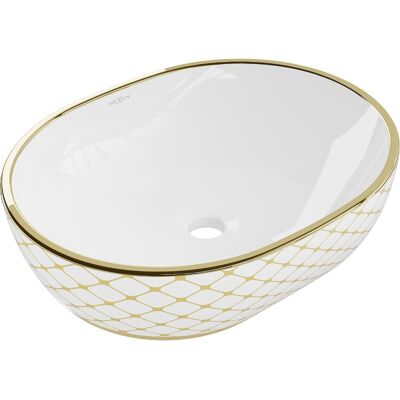 Mexen Viki umywalka nablatowa 48 x 35 cm, biała/złota wzór kratka - 21054809 Mexen Viki umywalka nablatowa 48 x 35 cm, biała/złota wzór kratka - 21054809