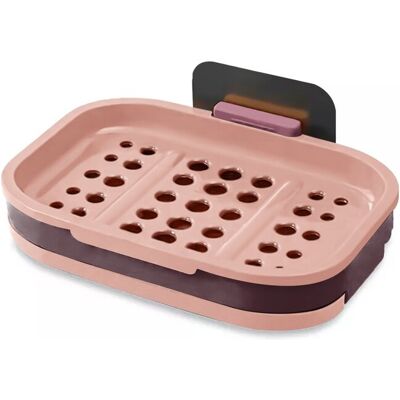 Intirilife Mydelniczka 13 x 9 x 2 cm w kolorze różowym - uchwyt na mydło do ściany, ze zbiornikiem na wodę, do przyklejenia, bez wiercenia Intirilife Mydelniczka 13 x 9 x 2 cm w kolorze różowym - uchwyt na mydło do ściany, ze zbiornikiem na wodę, do przyklejenia, bez wiercenia