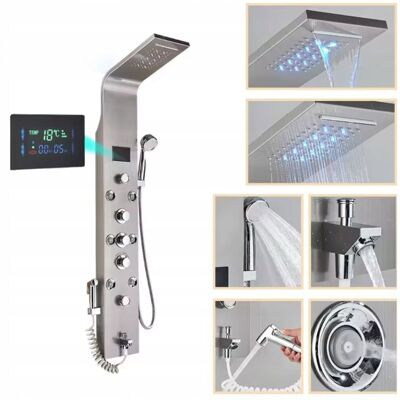 Inny producent Panel prysznicowy LED nikiel szczotkowany deszczownia wodospad hydromasaż Inny producent Panel prysznicowy LED nikiel szczotkowany deszczownia wodospad hydromasaż