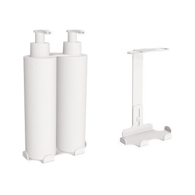 Uchwyt-dozownik mydła w płynie i szamponu samoprzylepny 2x300ml ANDEX Technic 387B stal nierdzewna biały Uchwyt-dozownik mydła w płynie i szamponu samoprzylepny 2x300ml ANDEX Technic 387B stal nierdzewna biały