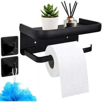 Inny producent Uchwyt wieszak na papier toaletowy z półką na telefon czarny loft wc stal Inny producent Uchwyt wieszak na papier toaletowy z półką na telefon czarny loft wc stal