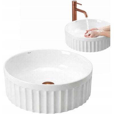 Umywalka Nablatowa Ceramiczna Biała Duo 38 cm Ryflowana Połysk Okrągła Rea Umywalka Nablatowa Ceramiczna Biała Duo 38 cm Ryflowana Połysk Okrągła Rea