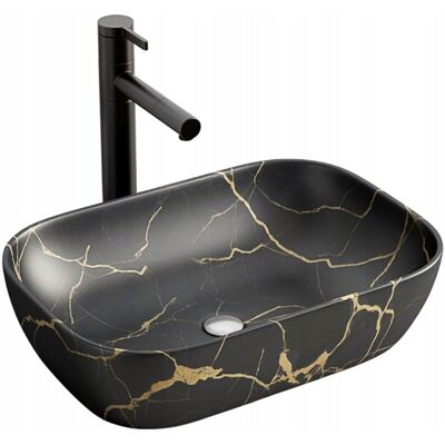 FODYM UMYWALKA NABLATOWA CZARNY MAT MARMUR Z ŻYŁKAMI OWALNA CERAMICZNA 46,5x33 CM FODYM UMYWALKA NABLATOWA CZARNY MAT MARMUR Z ŻYŁKAMI OWALNA CERAMICZNA 46,5x33 CM
