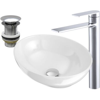 Granitan Umywalka Nablatowa Okrągła + Bateria Chrom + Korek Granitan Umywalka Nablatowa Okrągła + Bateria Chrom + Korek