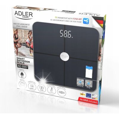 Waga Łazienkowa Analityczna Smart Led Aplikacja Fitgo Do 180kg Czarna Adler Waga Łazienkowa Analityczna Smart Led Aplikacja Fitgo Do 180kg Czarna Adler