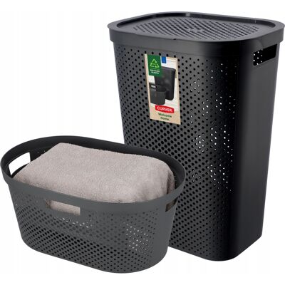 KADAX Curver Kosz Na Pranie Bieliznę 60+40l Ciemny Szary KADAX Curver Kosz Na Pranie Bieliznę 60+40l Ciemny Szary