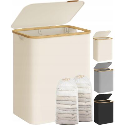songmics Kosz Na Pranie 2 Przegródki 130l 52 X 38,5 X 70,5 Składany Pokrywa Kremowy songmics Kosz Na Pranie 2 Przegródki 130l 52 X 38,5 X 70,5 Składany Pokrywa Kremowy