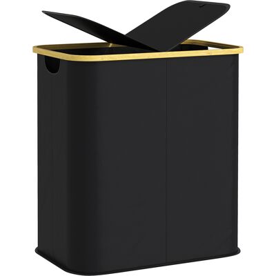 Homcom Podwójny Kosz Na Pranie Z Pokrywą, Składany, 80 L, Z Uchwytami, 2-Komorowy Homcom Podwójny Kosz Na Pranie Z Pokrywą, Składany, 80 L, Z Uchwytami, 2-Komorowy