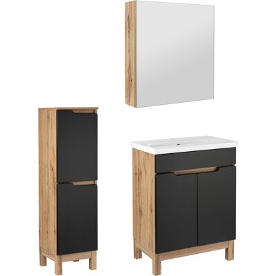 Astor Zestaw Łazienkowy 60cm 2d Alma Półsłupek Szafka Z Lustrem Dąb Wotan / Czarny Mat Astor Zestaw Łazienkowy 60cm 2d Alma Półsłupek Szafka Z Lustrem Dąb Wotan / Czarny Mat
