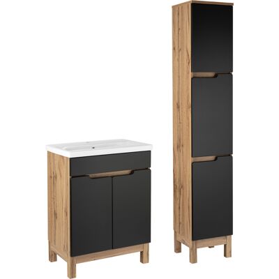 Astor Zestaw Łazienkowy 60cm 2d Alma Słupek Dąb Wotan / Czarny Mat Astor Zestaw Łazienkowy 60cm 2d Alma Słupek Dąb Wotan / Czarny Mat