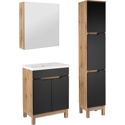 Astor Zestaw Łazienkowy 60cm 2d Alma Słupek Szafka Z Lustrem Dąb Wotan / Czarny Mat Astor Zestaw Łazienkowy 60cm 2d Alma Słupek Szafka Z Lustrem Dąb Wotan / Czarny Mat