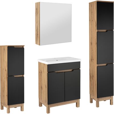 Astor Zestaw Łazienkowy 60cm 2d Alma Słupki Szafka Z Lustrem Dąb Wotan / Czarny Mat Astor Zestaw Łazienkowy 60cm 2d Alma Słupki Szafka Z Lustrem Dąb Wotan / Czarny Mat